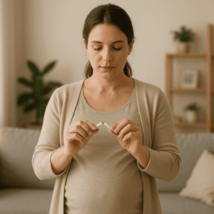 Zwangere vrouw breekt sigaret